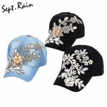 [Sept.Rain] The most 2017 New Fashion Adjustable Women Diamond Flower Baseball Cap Summer Style Lady Jeans Hats