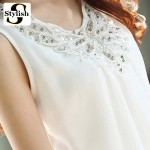 Sequined Pearl Embroidery Chiffon Tank Tops Women 2017 New Summer Elegant Sexy Sleeveless Vest Tops Female Clothing Plus Size