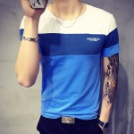 Seven Joe.New Summer T Shirt homme mens T-shirt Slim O-Neck Short-Sleeve splicing cotton t-shirts fashion patchwork  Tees Tops