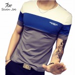 Seven Joe.New Summer T Shirt homme mens T-shirt Slim O-Neck Short-Sleeve splicing cotton t-shirts fashion patchwork  Tees Tops