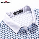 Seven7 Men Slim Fit Polo Shirts Short Sleeve Contrast Color Striped Fashion Polo Shirts Casual Breathable Polo Shirts 110T50330