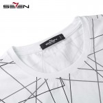 Seven7 Summer Men Trendy T-Shirts Lines Abstract Graphic Print Slim Fit T Shirts Short Sleeve O Neck Casual T-Shirts 112T58540