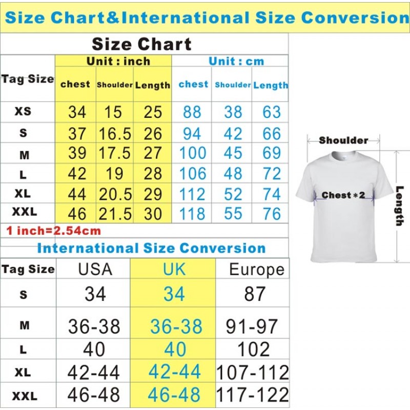 Mens T Shirt Size Chart Conversion