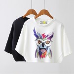 Sexy 2017 Spring  Summer New Leisure Cotton T Shirt Batwing Sleeve Fashion Deer  Animal Print Women Tops Tshirt White Black Tees