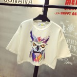 Sexy 2017 Spring  Summer New Leisure Cotton T Shirt Batwing Sleeve Fashion Deer  Animal Print Women Tops Tshirt White Black Tees