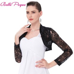 Sexy Black White Lace Bolero Elegant Ladies Shrug Long Sleeve Plus Size S-3XL Wedding Evening Prom Cropped Lace Bolero Shrugs