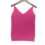 Sexy Knitted Tank Tops Women Gold Thread Top Vest Sequined V Neck Long Tank Tops Blusa Solid Silver Camis Beige Fitness Sweater