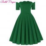 Sexy Off Shoulder Dresses Women Red Green 1950s Vintage Rockabilly Dress Audrey Hepburn Vestidos Casual Summer Party Swing Dress