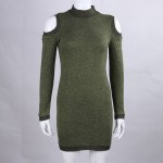 Sexy Off Shoulder Knitted Cotton Dress 2016 Autumn Winter Women Long-Sleeve Elastic Casual Bodycon Mini Dress