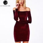 Sexy Off Shoulder Wine Red Sheath Velvet Dress Women Winter Party Long Sleeve 2016 Elegant Pencil Bodycon Ladies Dress Vestidos