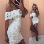 Sexy Off Shoulder Women Dress 2017 Summer White Lace Evening Party Dresses Slash Neck Sexy Mini Club Dress Vestidos De Renda