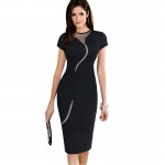 Sexy Polka Dot Mesh Bodycon Women Summer Dress With Full Back Zipper Elegant O Neck Slim Fitted Pencil Dress Plus Size B215 B268