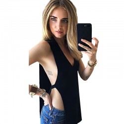 Sexy Side Split Black Women Tank Top Loose Deep V Neck Sleeveless Front Short Back Long Crop Top Christmas Party Feminino Tops