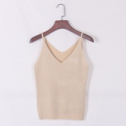 Sexy Women V Neck Sleeveless Knitted Tops Shirt Spaghetti Strap Short Tops H34
