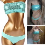 Sexy bandeau swimwear bikini set top & bottom 2017 beach swim push up vintage sequined bathing suit women maillot de bain femme