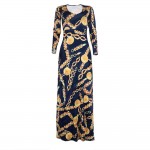 Sexy design golden chain print femme vestidos women summer dress riche robe african clothing maxi long dress