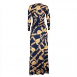 Sexy design golden chain print femme vestidos women summer dress riche robe african clothing maxi long dress