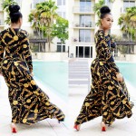 Sexy design golden chain print femme vestidos women summer dress riche robe african clothing maxi long dress
