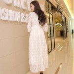 Shanto flare sleeve hollow out elastic waist  women long white dress spring summer 1599plus  BW