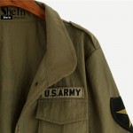 SheIn Army Green Printed Back Lapel Drawstring Waist Zipper Utility Coat Women Autumn Outerwear Classic Trench Coat