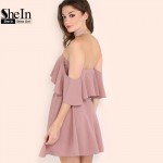 SheIn Autumn Dress Womens Sexy Party Night Club Dress Short Sleeve Women Fall Dresses 2016 Off The Shoulder Skater Dress