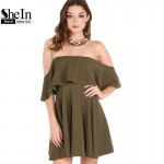 SheIn Autumn Dress Womens Sexy Party Night Club Dress Short Sleeve Women Fall Dresses 2016 Off The Shoulder Skater Dress