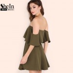 SheIn Autumn Dress Womens Sexy Party Night Club Dress Short Sleeve Women Fall Dresses 2016 Off The Shoulder Skater Dress