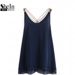 SheIn Fashion 2016 High Street Clothing Brand Female New Korean Style Tops Chain Strap Chiffon Double Layer Sexy Camisole