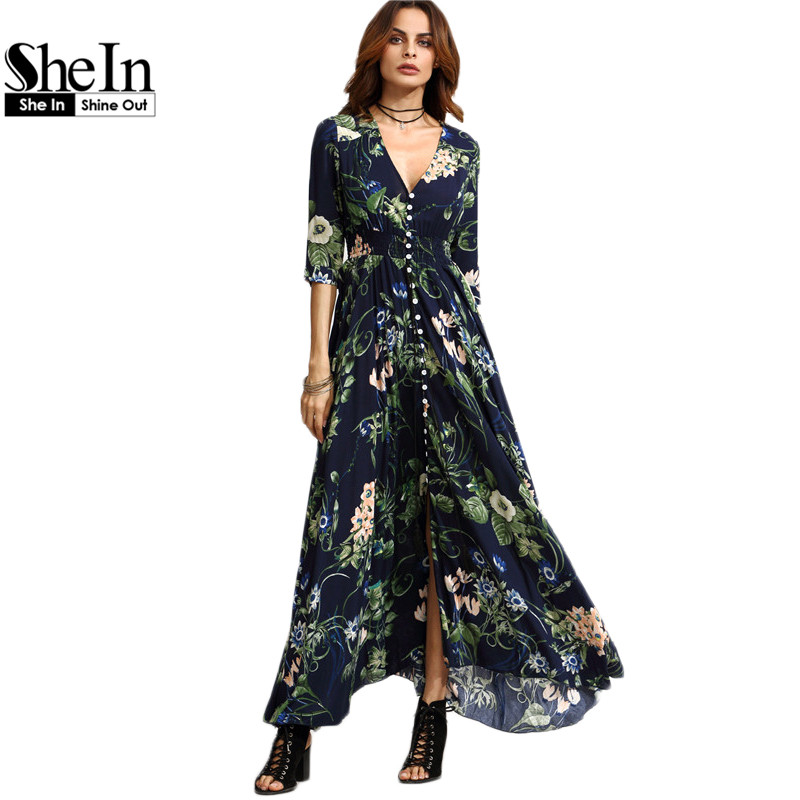 long sleeve button front maxi dress