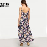SheIn Long Summer Dresses For Women Beach Wear Boho Ladies Sleeveless Multicolor Floral Spaghetti Strap Shift Maxi Dress