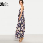 SheIn Long Summer Dresses For Women Beach Wear Boho Ladies Sleeveless Multicolor Floral Spaghetti Strap Shift Maxi Dress