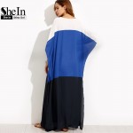 SheIn Summer Beach Dresses Casual Women Loose Dress Multicolor Round Neck Half Sleeve Color Block Split Maxi Dress