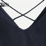 SheIn Summer Tops 2017 Sexy Tops for Women Designer Tops New Styles Blue Spaghetti Strap Faux Suede Lattice Cami Top