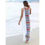 SheIn Women Summer Long Dresses Casual Multicolor Sleeveless Placement Print Keyhole Back Beach Wear Loose Maxi Dress