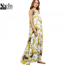 SheIn Womens Summer Long Beach Dresses Boho Ladies New Style Fashion Multicolor Floral Print Sleeveless Maxi Dress
