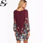 Sheinside Casual Dresses for Woman Fashion Women Office Dresses Multicolor Floral Print Long Sleeve Chiffon Dress 