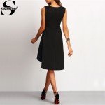 Sheinside Elegant Office Ladies New 2016 Women Tank High Low Dresses Sleeveless Crew Neck Asymmetrical Work Wear Dress