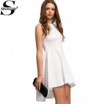 Sheinside Elegant Office Ladies New 2016 Women Tank High Low Dresses Sleeveless Crew Neck Asymmetrical Work Wear Dress