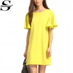 Sheinside Woman Casual Straight Dresses Summer Style Women 2016 New Arrival Ladies Yellow Short Sleeve Crew Neck Shift Dress