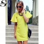 Sheinside Woman Casual Straight Dresses Summer Style Women 2016 New Arrival Ladies Yellow Short Sleeve Crew Neck Shift Dress