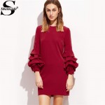 Sheinside Woman's Fashion Fall Casual Dresses Women Business Casual Clothing Red Drop Shoulder 3/4 Sleeve Dress 