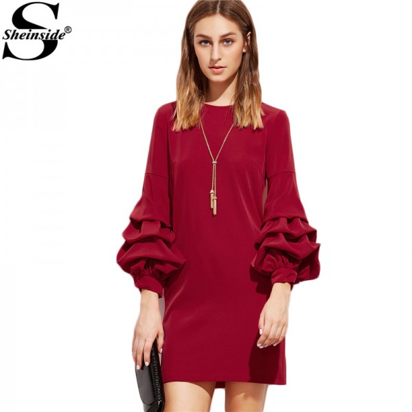 Sheinside Woman's Fashion Fall Casual Dresses Women Business Casual Clothing Red Drop Shoulder 3/4 Sleeve Dress 