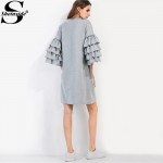 Sheinside Womens Dresses New Arrival European Style Autumn Winter Dress Tiered Ruffle Sleeve Tunic Tee Dress 