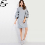 Sheinside Womens Dresses New Arrival European Style Autumn Winter Dress Tiered Ruffle Sleeve Tunic Tee Dress 