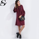 Sheinside Womens Dresses New Arrival European Style Autumn Winter Dress Tiered Ruffle Sleeve Tunic Tee Dress 