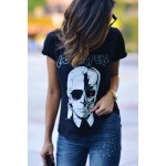 Shirts women's Tops Brand 2016 Fashion New Skeleton Head Printed Tee In Black Zombie Skull Punk Rock Cotton Shirts Women