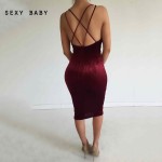 Sibybo Sexy Club Dress 2018 Vestidos New Fashion Sleeveless Slim Backless Velvet Cross Strapless  Bandage Bodycon Party Dresses