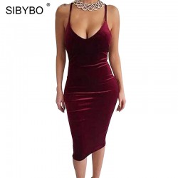 Sibybo Sexy Club Dress 2018 Vestidos New Fashion Sleeveless Slim Backless Velvet Cross Strapless  Bandage Bodycon Party Dresses