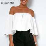 Sibybo White Blouse Blusa Cotton Sexy Off Shoulder Women Blouse Shirt Puff  Loose Elastic Ruffle Summer Beach Casual Blouses