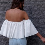 Sibybo White Blouse Blusa Cotton Sexy Off Shoulder Women Blouse Shirt Puff  Loose Elastic Ruffle Summer Beach Casual Blouses